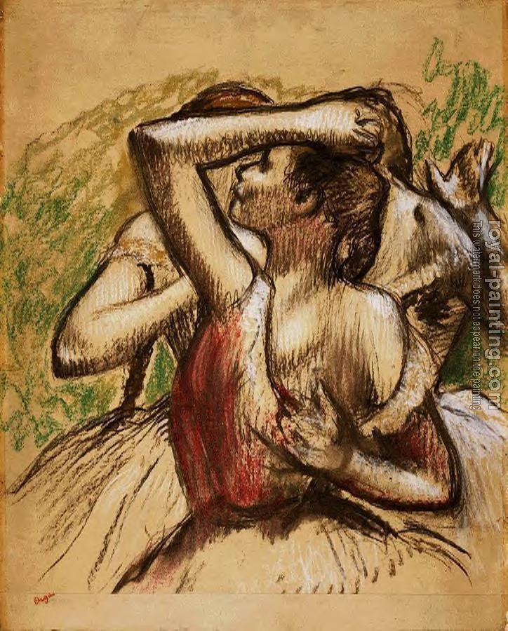 Edgar Degas : Three Ballet Dancers, One with Dark Crimson Waist